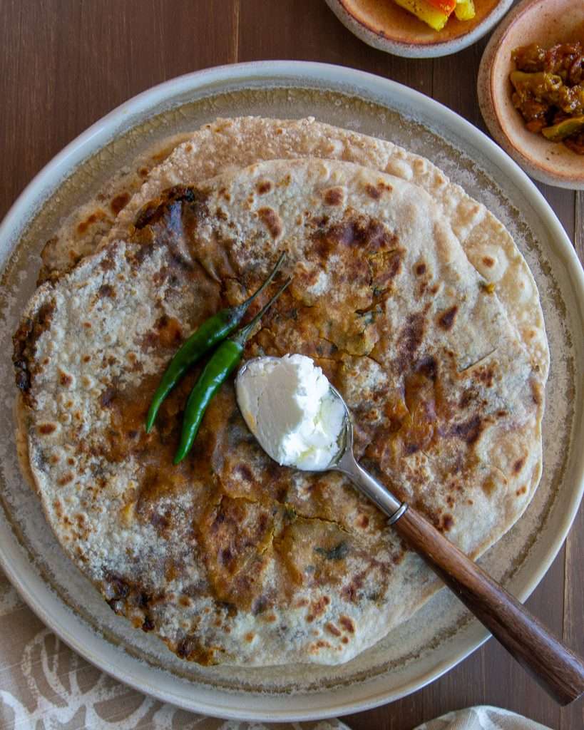 Spiced Sun-dried Tomato, Paneer & Spinach Stuffed Parathas